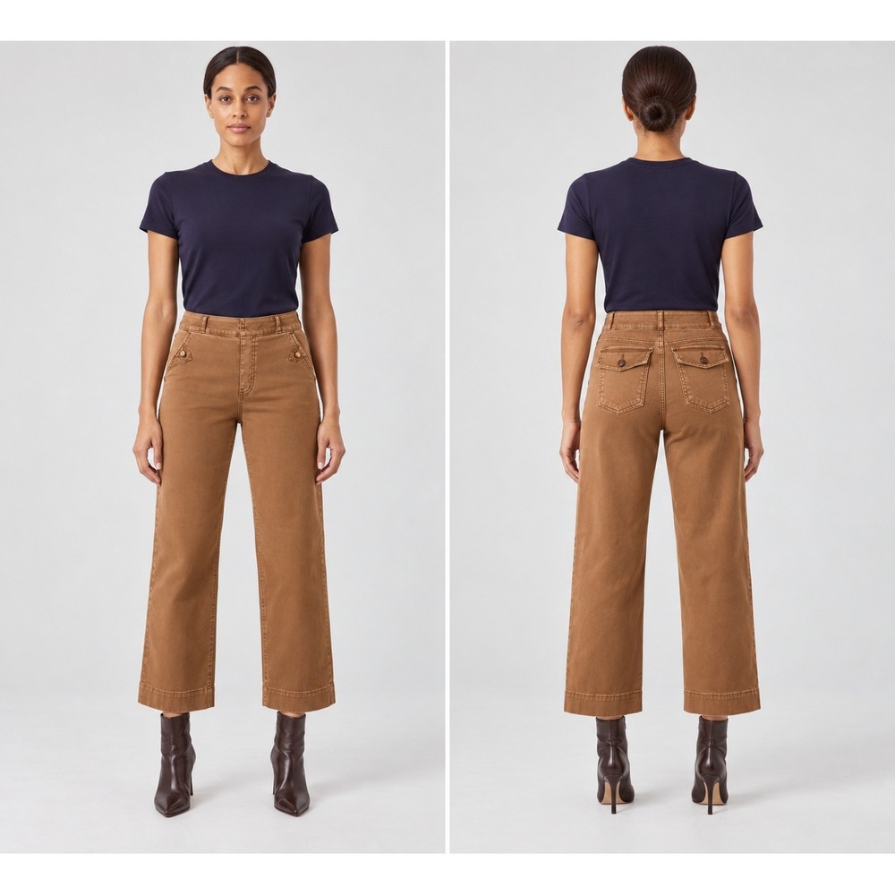 Spanx Stretch Twill Cropped Wide Leg Pants Size Large Soft Clay Pink Pull-On